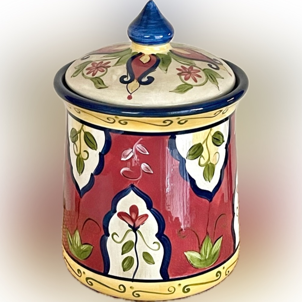 Pier 1 Vintage Hand Painted 𝑉𝑎𝑙𝑙𝑎𝑟𝑡𝑎 Earthenware Jar